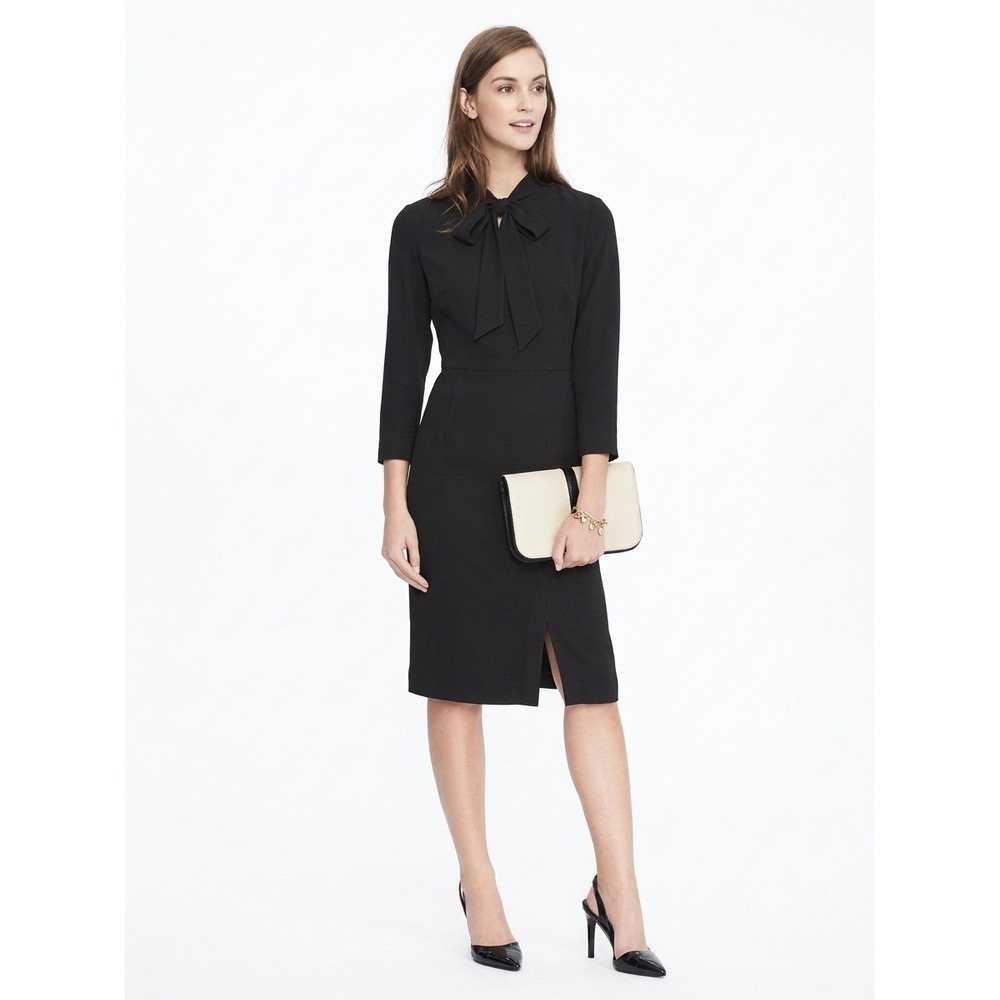 NWT Banana Republic Tie Neck Sheath Dress 10 Tall Bow Professional Modest Office